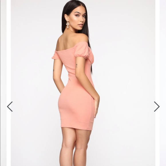 Peach off Shoulder Dress - Picture 2 of 11